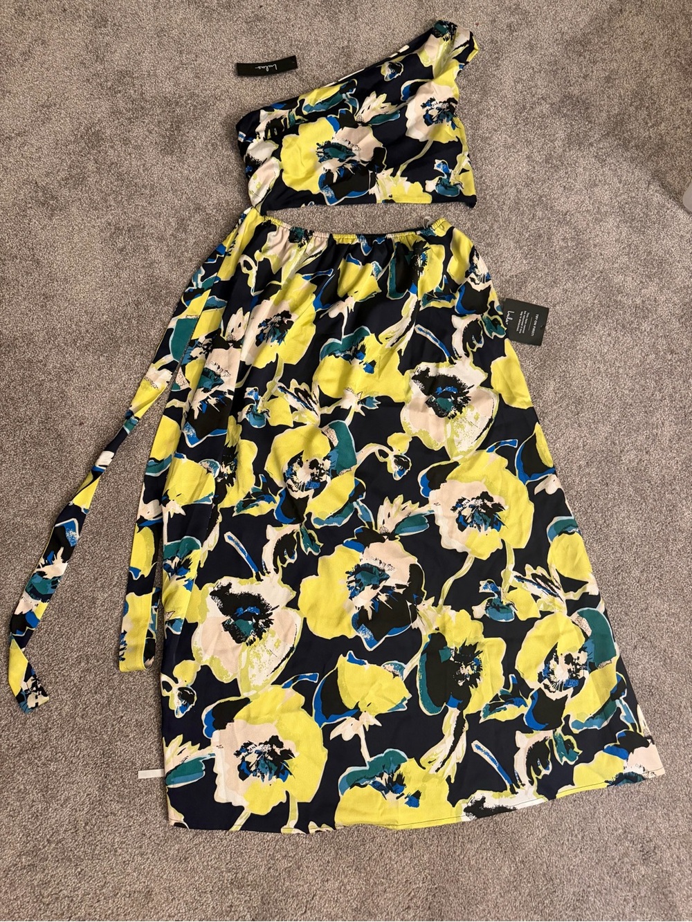 Lulu's Navy Floral One-Shoulder Dress